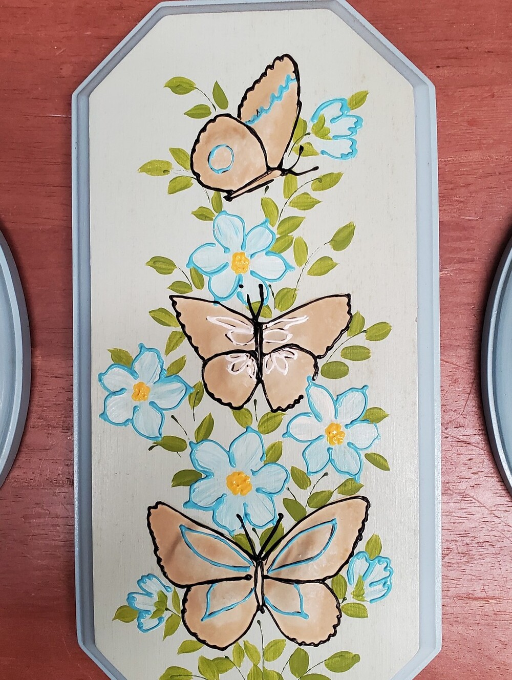 Vintage Merri-Mates 3D Hand Painted 3 pc Floral Butterfly Wooden Plaque Set - Picture 12 of 13